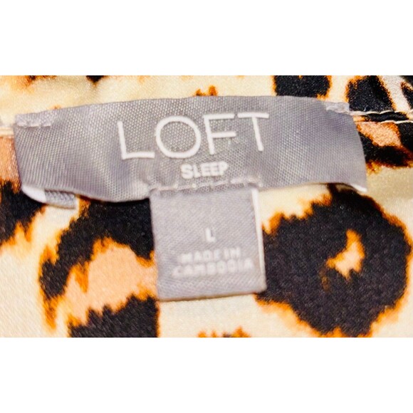 Ann Taylor LOFT Sleep Leopard Print Satin Notch Collar Pajama Top Large - Picture 5 of 5